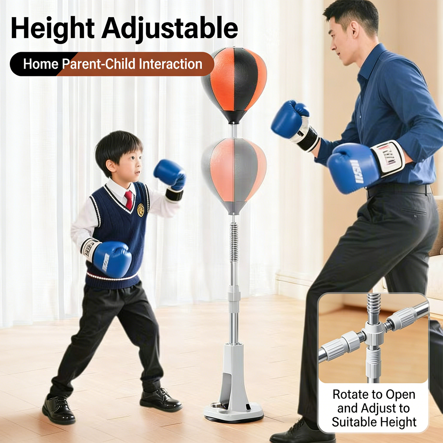 Standing boxing training equipment, standing sandbag training equipment, roly-poly sandbag, inflatable reaction ball, for children and adults.