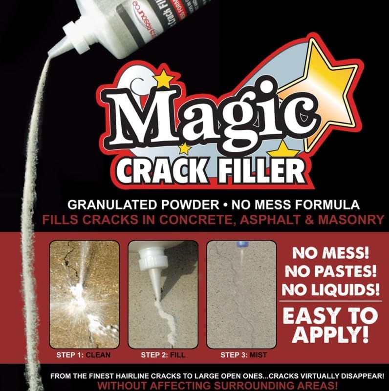 Magic Crack Filler Concrete Slab Gray, for Filling in Concrete Cracks on Driveways, Walkways and Patios. Installs Easily Dry Granular No Mess and DIY