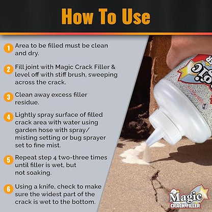 Magic Crack Filler Concrete Slab Gray, for Filling in Concrete Cracks on Driveways, Walkways and Patios. Installs Easily Dry Granular No Mess and DIY