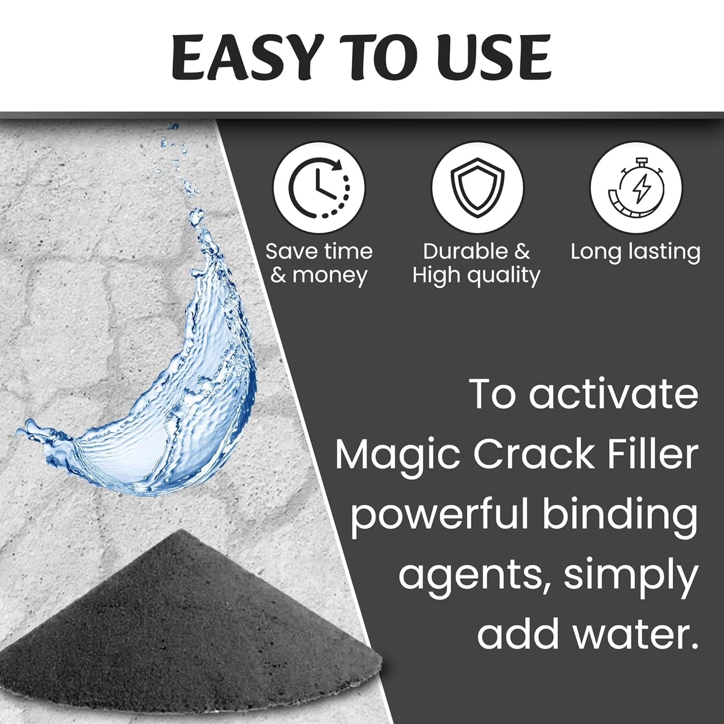 Magic Crack Filler Concrete Slab Gray, for Filling in Concrete Cracks on Driveways, Walkways and Patios. Installs Easily Dry Granular No Mess and DIY