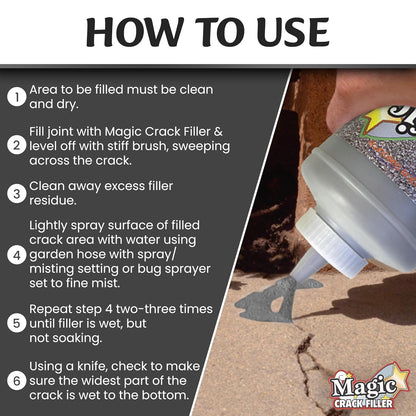 Magic Crack Filler Concrete Slab Gray, for Filling in Concrete Cracks on Driveways, Walkways and Patios. Installs Easily Dry Granular No Mess and DIY