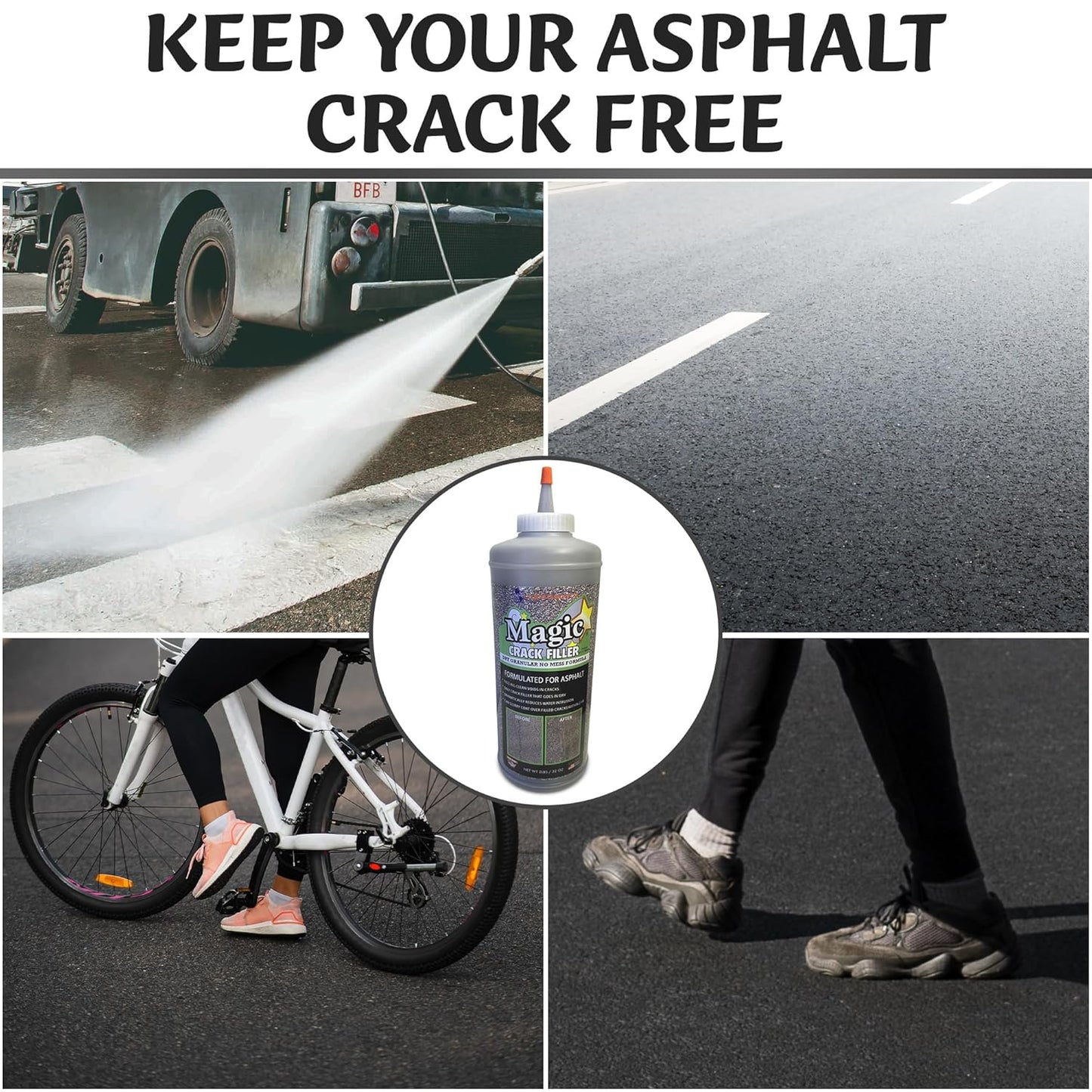 Magic Crack Filler Concrete Slab Gray, for Filling in Concrete Cracks on Driveways, Walkways and Patios. Installs Easily Dry Granular No Mess and DIY