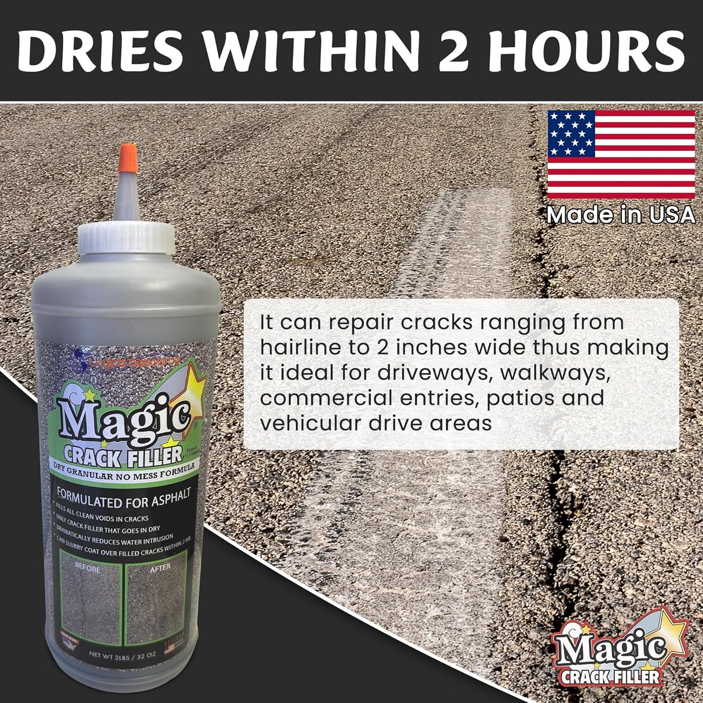 Magic Crack Filler Concrete Slab Gray, for Filling in Concrete Cracks on Driveways, Walkways and Patios. Installs Easily Dry Granular No Mess and DIY